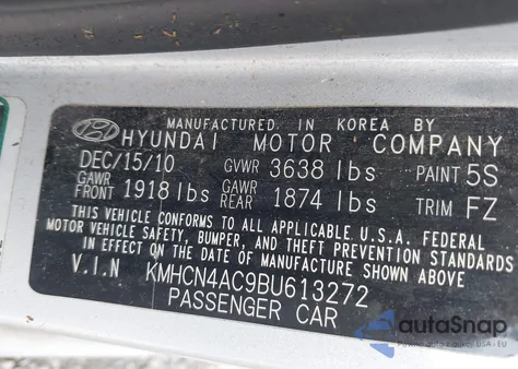 2011 Hyundai Accent Gls from USA, damaged, VIN KMHCN4AC9BU613272